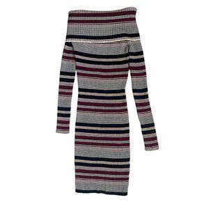 Flying Tomato Off The Shoulder Black, Red & White Ribbed Sweater Dress Size M